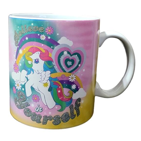 My Little Pony Mug 20 OZ Believe in Yourself Rainbow Pastel Unicorn Glitter Cup - Picture 3 of 4